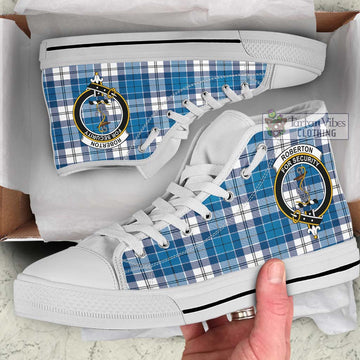 Roberton Tartan High Top Shoes with Family Crest Kid High Top - White Sole - Tartan Vibes Clothing