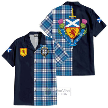 Roberton Tartan Hawaiian Shirt Alba with Scottish Lion Royal Arm Half Style Kid - Tartan Vibes Clothing
