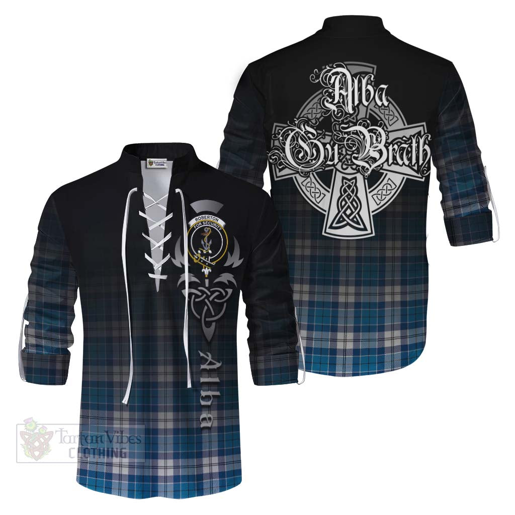 Tartan Vibes Clothing Roberton Tartan Ghillie Kilt Shirt Featuring Alba Gu Brath Family Crest Celtic Inspired