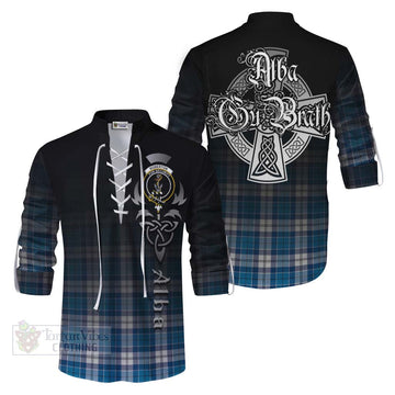 Tartan Vibes Clothing Roberton Tartan Ghillie Kilt Shirt Featuring Alba Gu Brath Family Crest Celtic Inspired