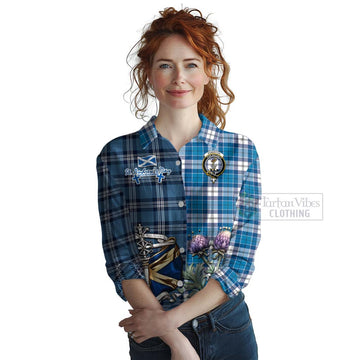 Roberton Tartan Women's Casual Shirt Happy St. Andrew's Day Half Tartan Style Female - Tartan Vibes Clothing