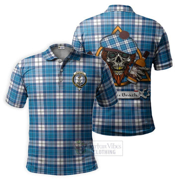 Roberton Tartan Polo Shirt with Family Crest and Bearded Skull Holding Bottles of Whiskey Kid - Tartan Vibes Clothing