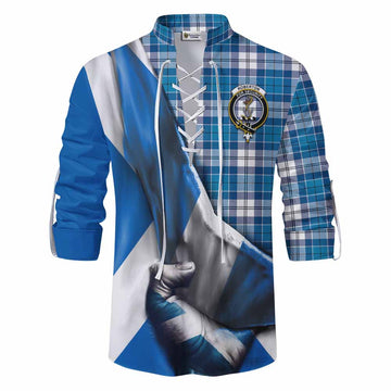 Roberton Tartan Ghillie Kilt Shirt with Family Crest Scotland Patriotic Style Men - Tartan Vibes Clothing