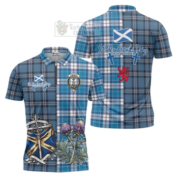 Roberton Tartan Zipper Polo Shirt Happy St. Andrew's Day Half Tartan Style Unisex - Tartan Vibes Clothing