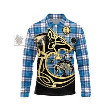 Roberton Tartan Long Sleeve Polo Shirt with Family Crest Celtic Wolf Style Unisex - Tartan Vibes Clothing