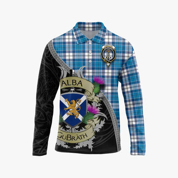 Roberton Tartan Family Crest Long Sleeve Polo Shirt Lion Rampant Royal Thistle Shield Celtic Inspired Unisex - Tartan Vibes Clothing