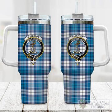 Roberton Tartan Tumbler with Handle with Family Crest One Size 40 OZ - Tartan Vibes Clothing
