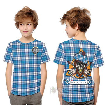Roberton Tartan Kid T-Shirt with Family Crest and Bearded Skull Holding Bottles of Whiskey Youth XL Size14 - Tartan Vibes Clothing