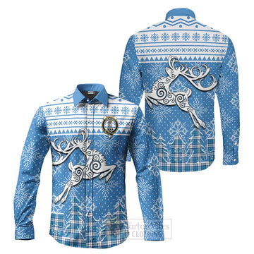 Roberton Clan Christmas Long Sleeve Button Shirt Celtic Reindeer Style Men's Shirt S - Tartan Vibes Clothing
