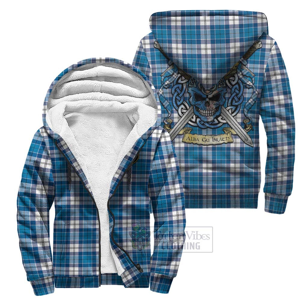 Roberton Tartan Sherpa Hoodie with Family Crest Celtic Skull Style Unisex S - Tartan Vibes Clothing