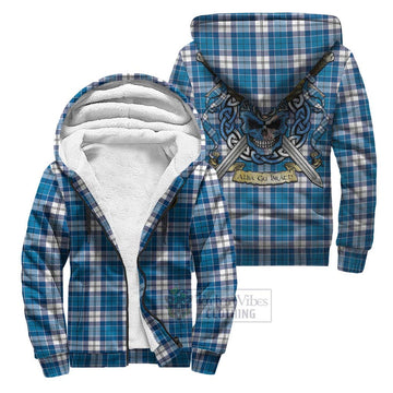 Roberton Tartan Sherpa Hoodie with Family Crest Celtic Skull Style Unisex S - Tartan Vibes Clothing