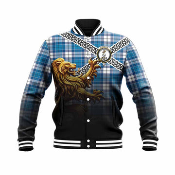 Tartan Vibes Clothing Roberton Crest Tartan Baseball Jacket with Golden Lion Emblem Celtic Style