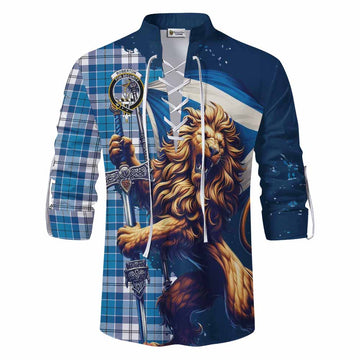 Roberton Tartan Family Crest Ghillie Kilt Shirt with Scottish Majestic Lion Men - Tartan Vibes Clothing