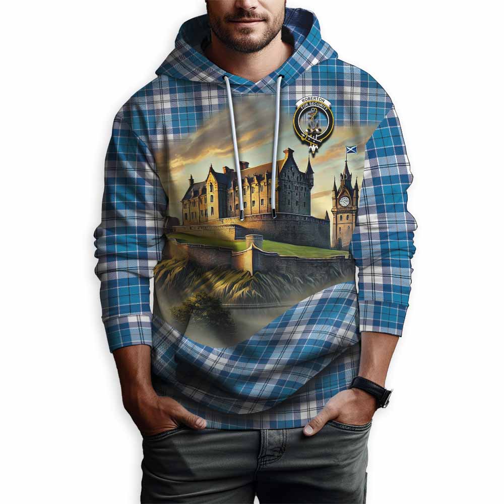Roberton Tartan Family Crest Hoodie with Scottish Ancient Castle Style Pullover Hoodie - Tartan Vibes Clothing