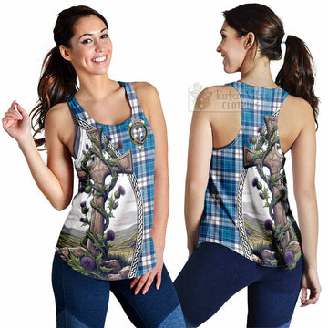 Roberton Tartan Women's Racerback Tanks with Family Crest and St. Andrew's Cross Accented by Thistle Vines 4XL - Tartan Vibes Clothing