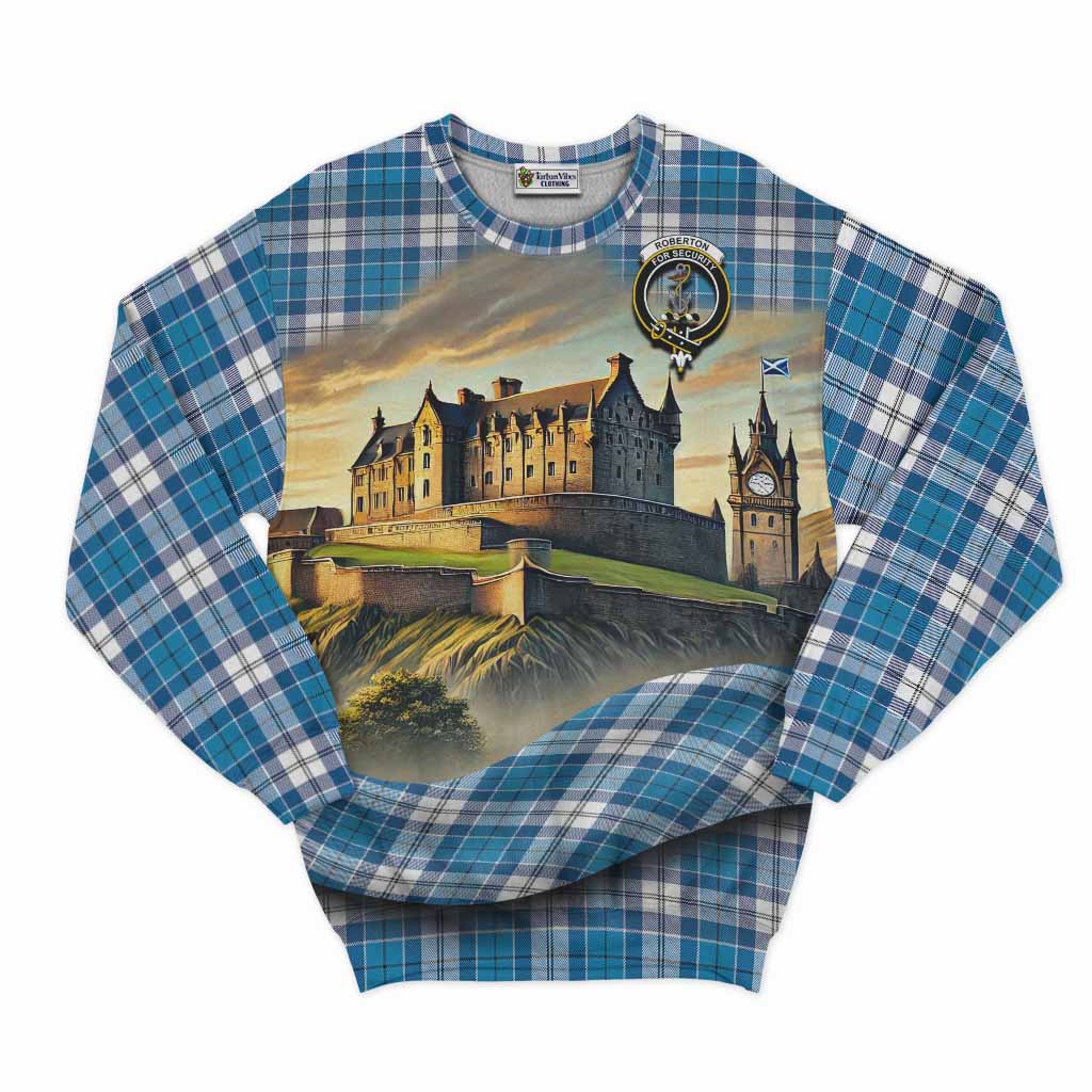 Roberton Tartan Family Crest Sweatshirt with Scottish Ancient Castle Style Unisex - Tartan Vibes Clothing