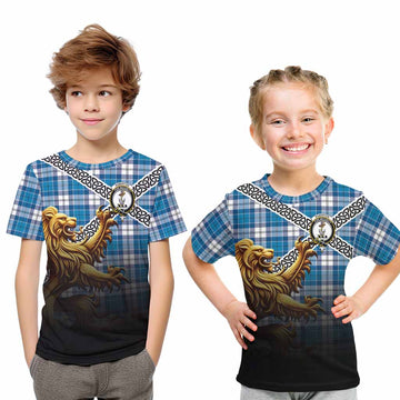 Roberton Crest Tartan Kid T-Shirt with Golden Lion Emblem Celtic Style Youth XL Size14 - Tartan Vibes Clothing