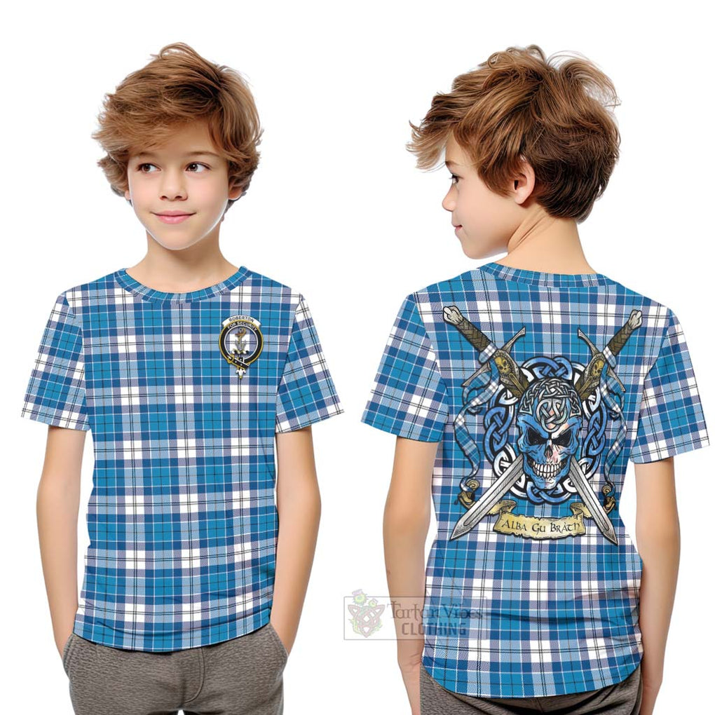 Roberton Tartan Kid T-Shirt with Family Crest Celtic Skull Style Youth XL Size14 - Tartan Vibes Clothing