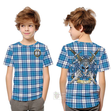 Roberton Tartan Kid T-Shirt with Family Crest Celtic Skull Style Youth XL Size14 - Tartan Vibes Clothing