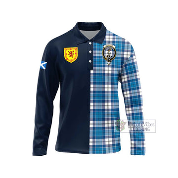 Roberton Tartan Long Sleeve Polo Shirt Alba with Scottish Lion Royal Arm Half Style Unisex - Tartan Vibes Clothing