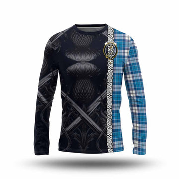Roberton Tartan Long Sleeve T-Shirt with Family Crest Cross Sword Thistle Celtic Vibes Unisex - Tartan Vibes Clothing