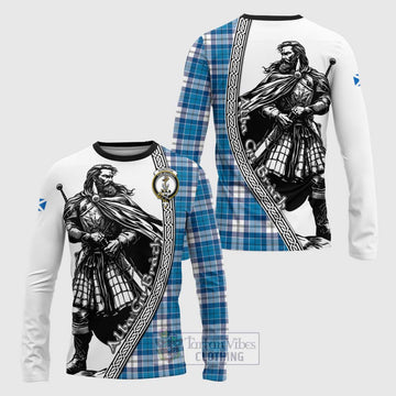 Roberton Tartan Clan Crest Long Sleeve T-Shirt with Highlander Warrior Celtic Style Unisex - Tartan Vibes Clothing