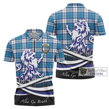 Roberton Tartan Zipper Polo Shirt with Alba Gu Brath Regal Lion Emblem Unisex - Tartan Vibes Clothing
