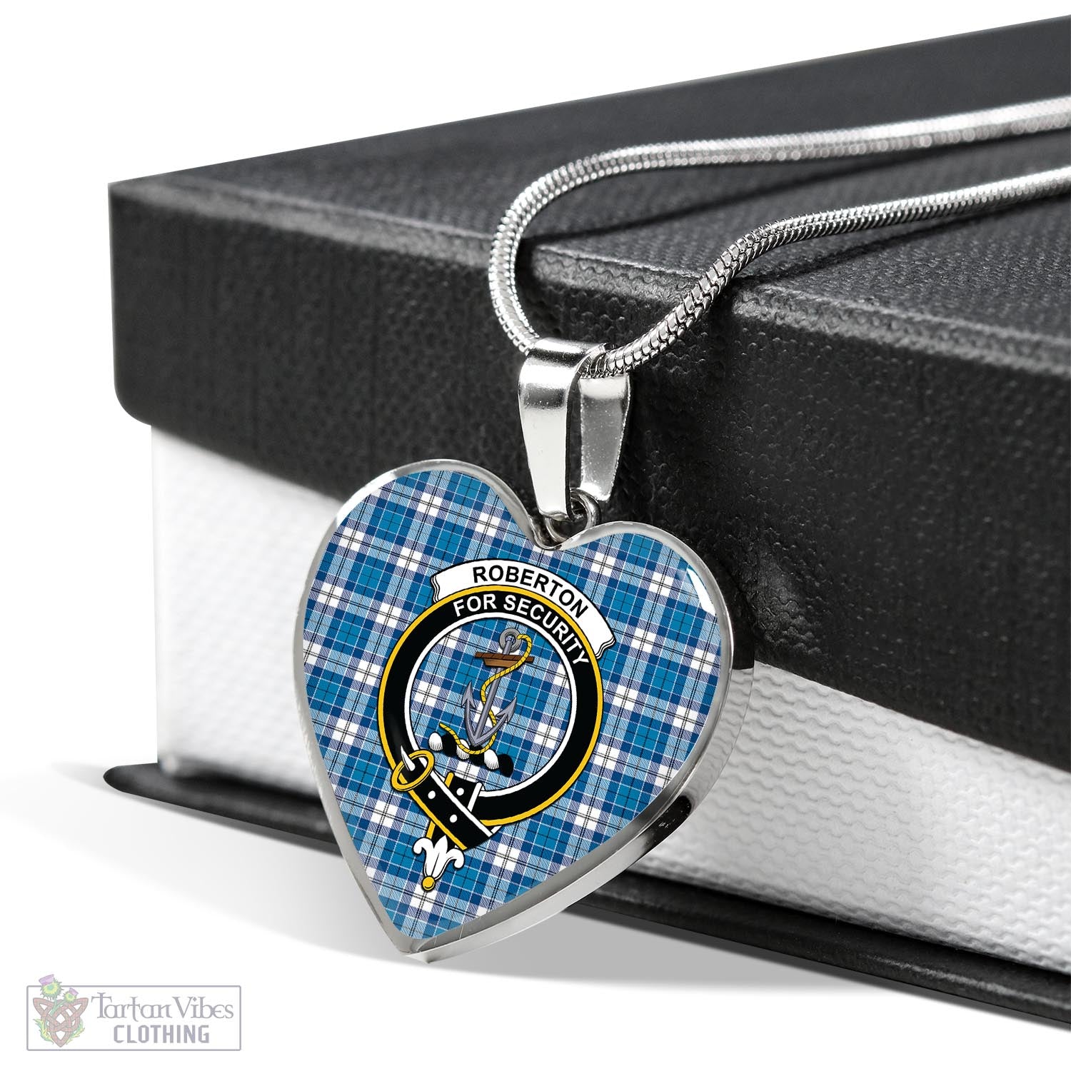 Roberton Tartan Heart Necklace with Family Crest Luxury Necklace (Silver) No - Tartan Vibes Clothing