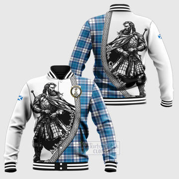 Roberton Tartan Clan Crest Baseball Jacket with Highlander Warrior Celtic Style Unisex - Tartan Vibes Clothing
