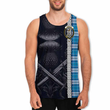 Roberton Tartan Men's Tank Top with Family Crest Cross Sword Thistle Celtic Vibes Men - Tartan Vibes Clothing