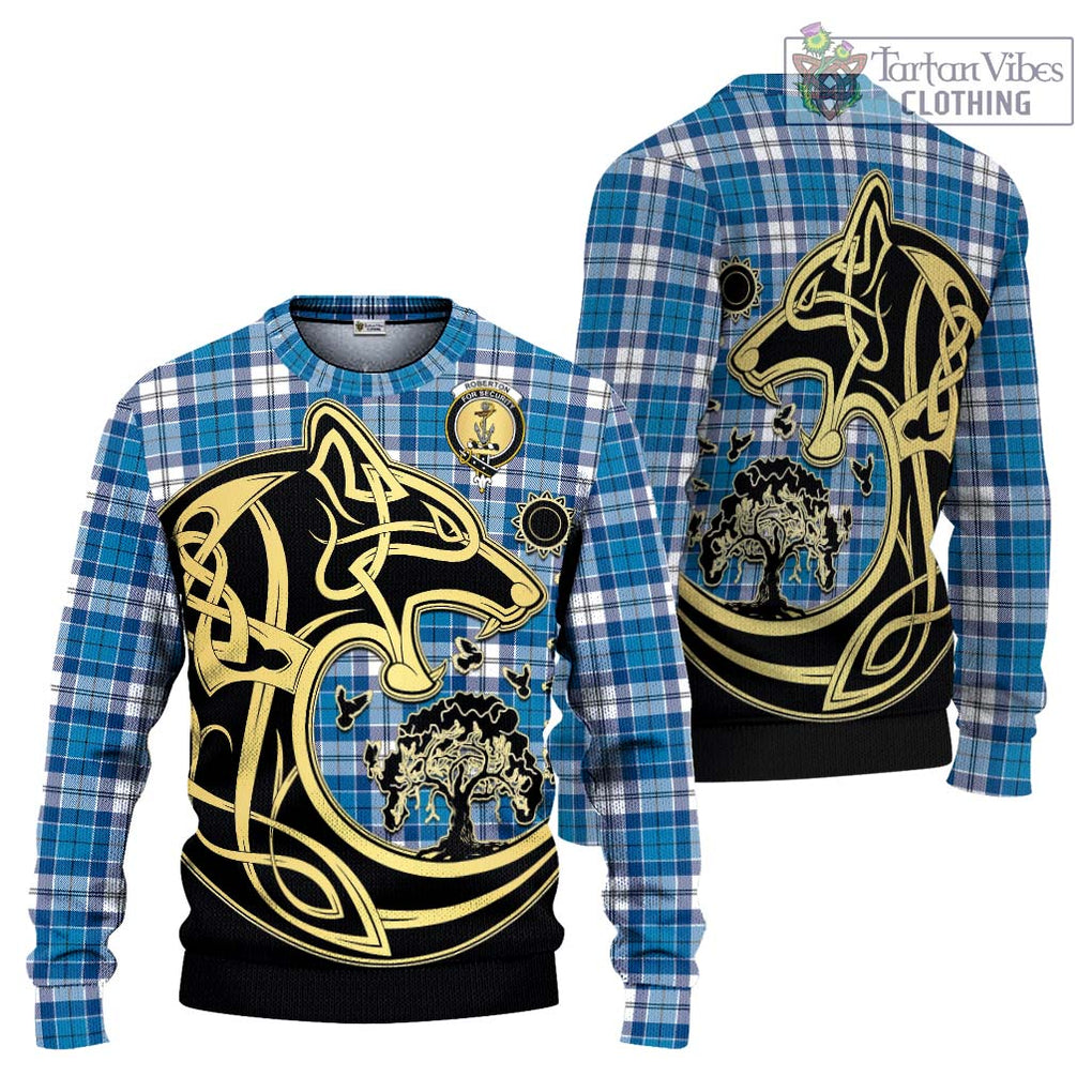Roberton Tartan Ugly Sweater with Family Crest Celtic Wolf Style Unisex - Tartan Vibes Clothing