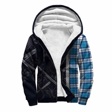 Roberton Tartan Sherpa Hoodie with Family Crest Cross Sword Thistle Celtic Vibes Unisex S - Tartan Vibes Clothing