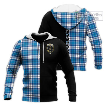 Roberton Tartan Knitted Hoodie with Family Crest and Half Of Me Style Unisex Knitted Pullover Hoodie - Tartan Vibes Clothing