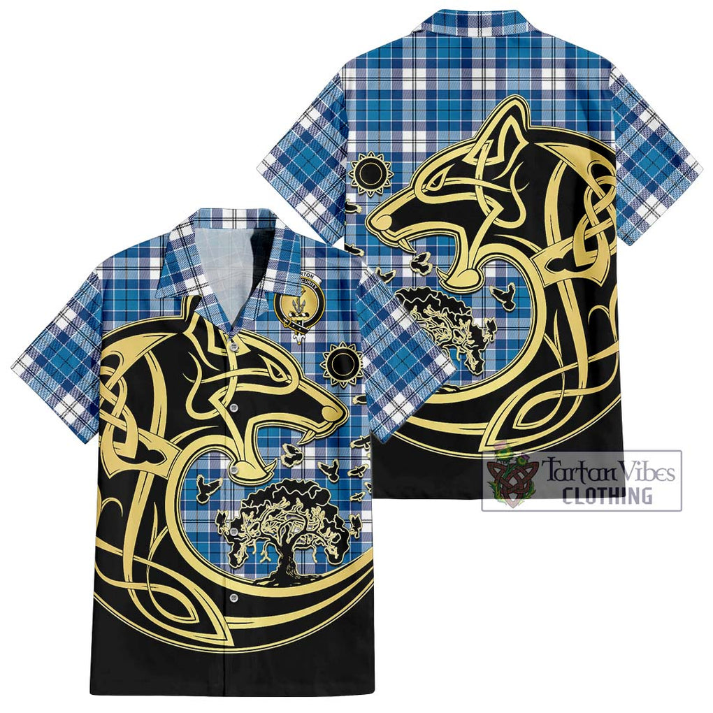 Roberton Tartan Hawaiian Shirt with Family Crest Celtic Wolf Style Kid - Tartan Vibes Clothing