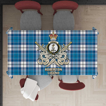 Roberton Tartan Tablecloth with Clan Crest and the Golden Sword of Courageous Legacy