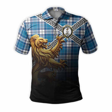 Roberton Crest Tartan Polo Shirt with Golden Lion Emblem Celtic Style Kid - Tartan Vibes Clothing