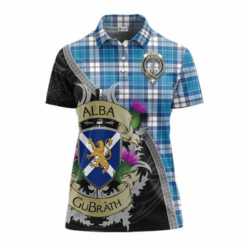 Roberton Tartan Family Crest Women's Polo Shirt Lion Rampant Royal Thistle Shield Celtic Inspired Women - Tartan Vibes Clothing