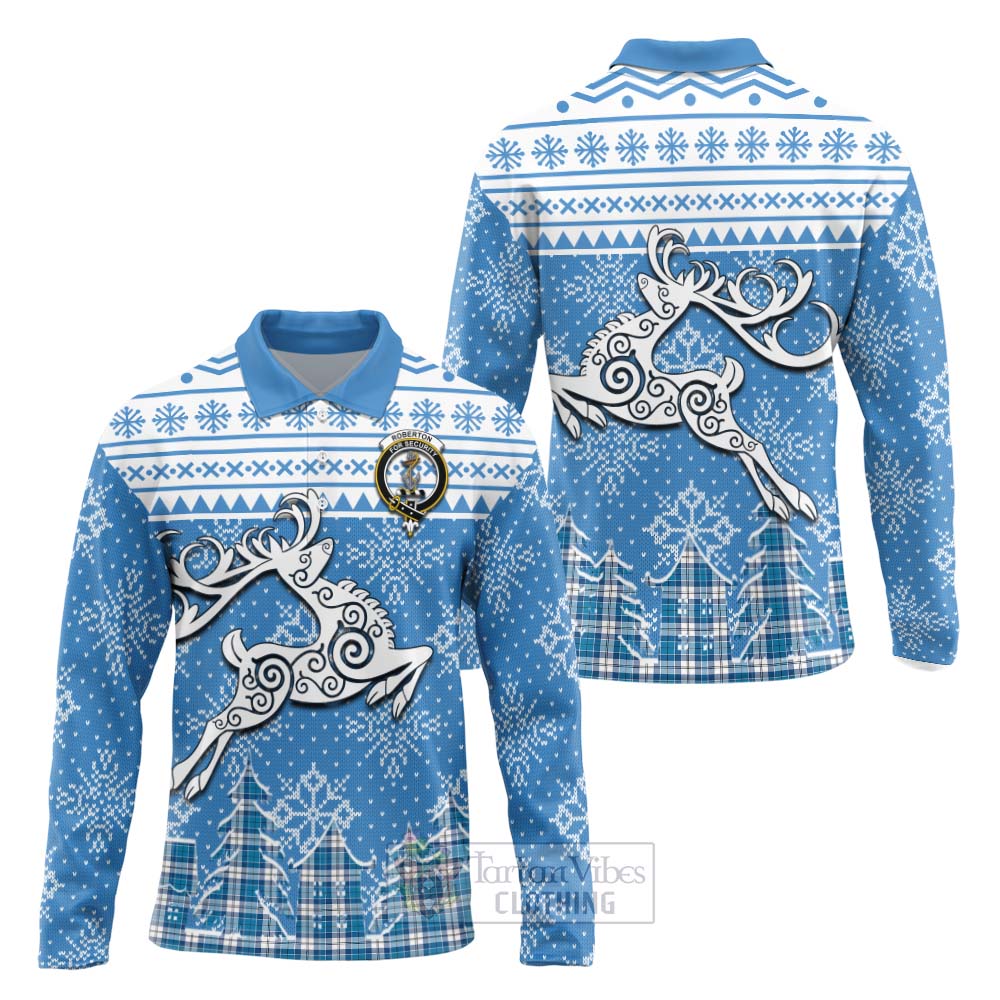 Roberton Clan Christmas Long Sleeve Polo Shirt Celtic Reindeer Style Unisex - Tartan Vibes Clothing
