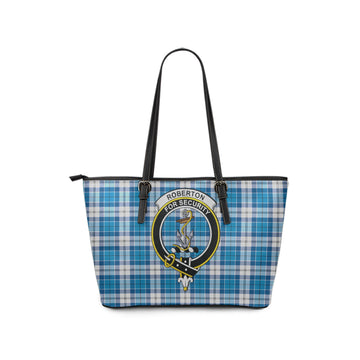 Roberton Tartan Leather Tote Bag with Family Crest