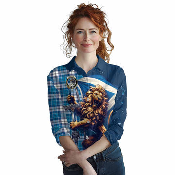 Roberton Tartan Family Crest Women's Casual Shirt with Scottish Majestic Lion Female - Tartan Vibes Clothing