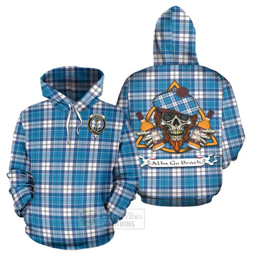 Roberton Tartan Hoodie with Family Crest and Bearded Skull Holding Bottles of Whiskey Zip Hoodie - Tartan Vibes Clothing
