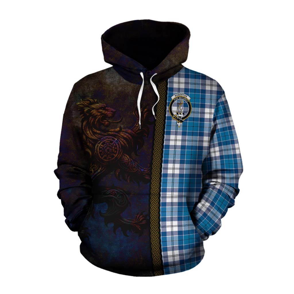 Tartan Vibes Clothing Roberton Tartan Family Crest Cotton Hoodie Alba Gu Brath Be Brave Lion Ancient Style