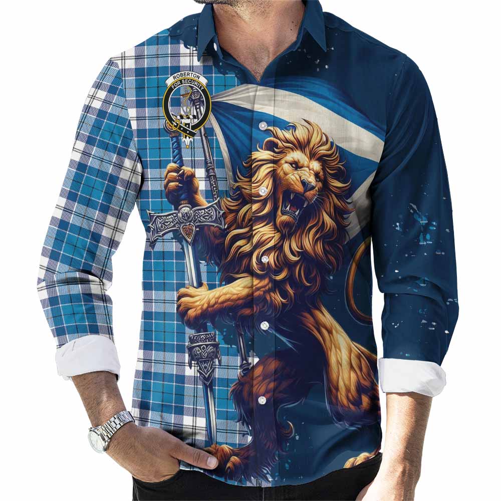 Roberton Tartan Family Crest Long Sleeve Button Shirt with Scottish Majestic Lion Men's Shirt S - Tartan Vibes Clothing