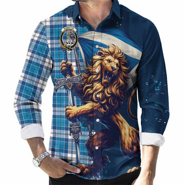 Roberton Tartan Family Crest Long Sleeve Button Shirt with Scottish Majestic Lion Men's Shirt S - Tartan Vibes Clothing