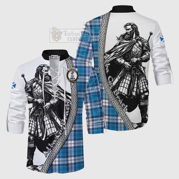 Roberton Tartan Clan Crest Ghillie Kilt Shirt with Highlander Warrior Celtic Style Men - Tartan Vibes Clothing