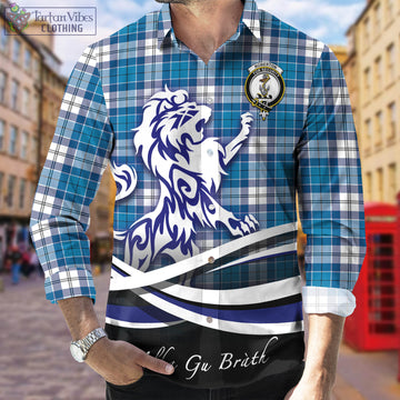 Roberton Tartan Long Sleeve Button Up Shirt with Alba Gu Brath Regal Lion Emblem Men's Shirt - Tartan Vibes Clothing