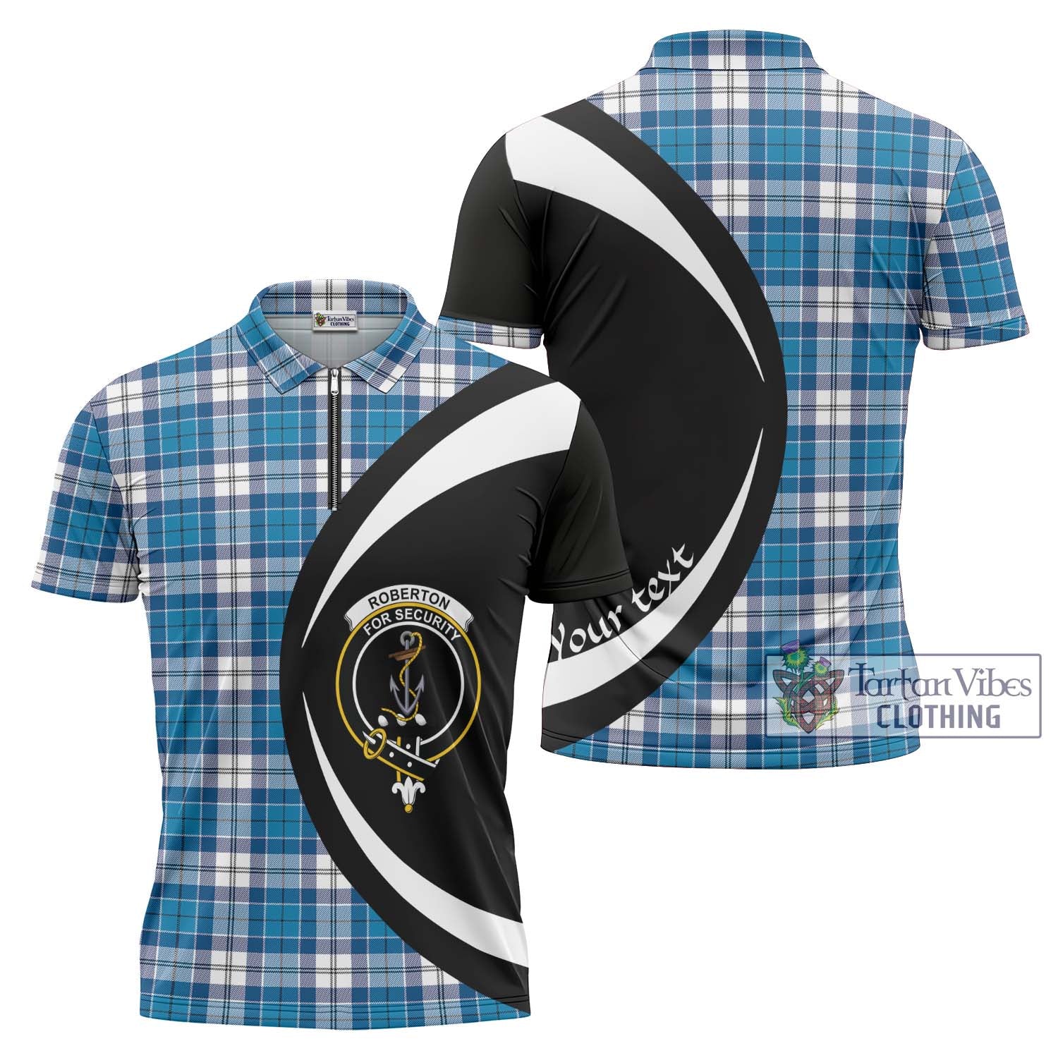 Roberton Tartan Zipper Polo Shirt with Family Crest Circle Style Unisex - Tartan Vibes Clothing