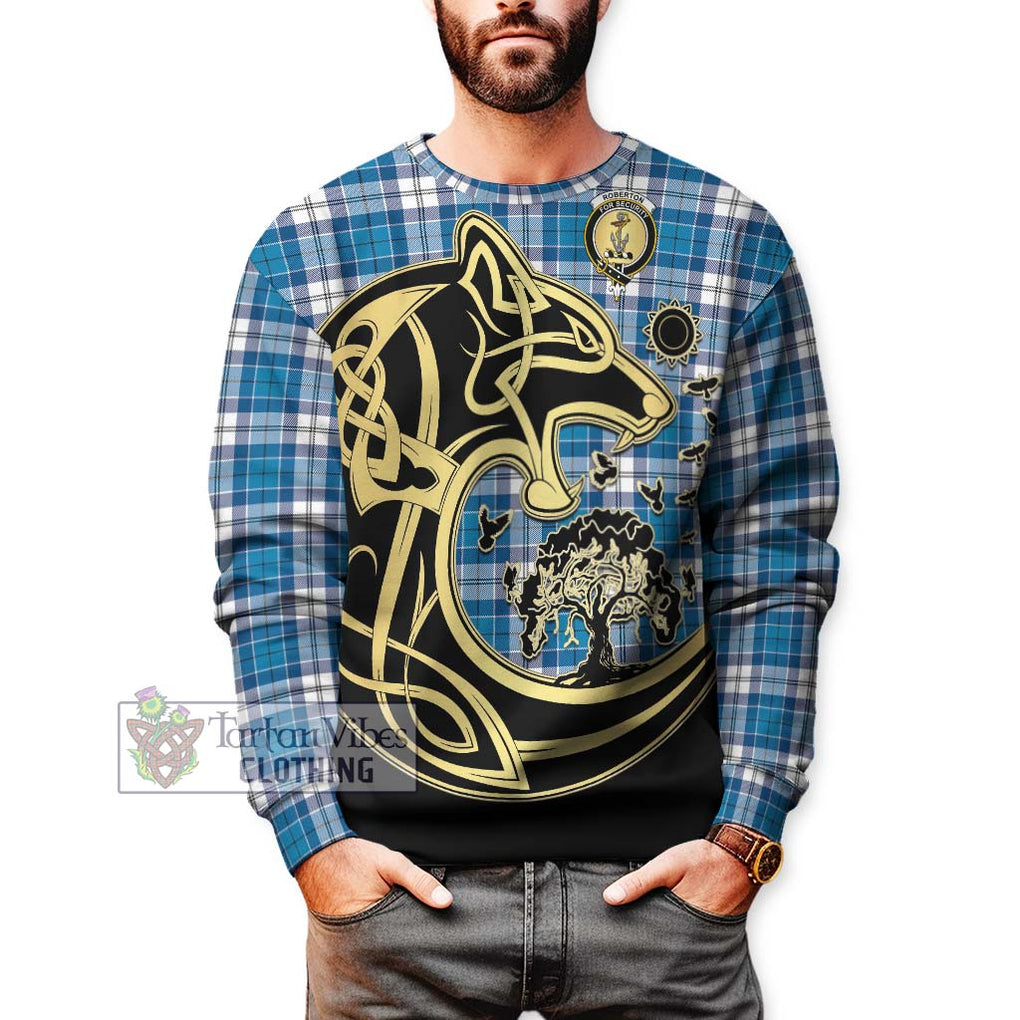 Roberton Tartan Sweatshirt with Family Crest Celtic Wolf Style Unisex - Tartan Vibes Clothing