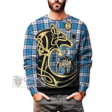 Roberton Tartan Sweatshirt with Family Crest Celtic Wolf Style Unisex - Tartan Vibes Clothing