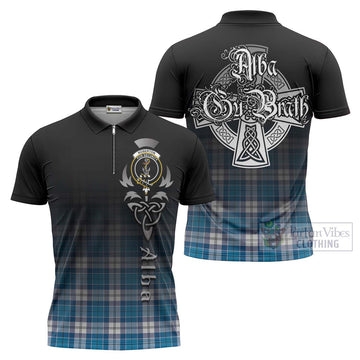 Roberton Tartan Zipper Polo Shirt Featuring Alba Gu Brath Family Crest Celtic Inspired Unisex - Tartan Vibes Clothing